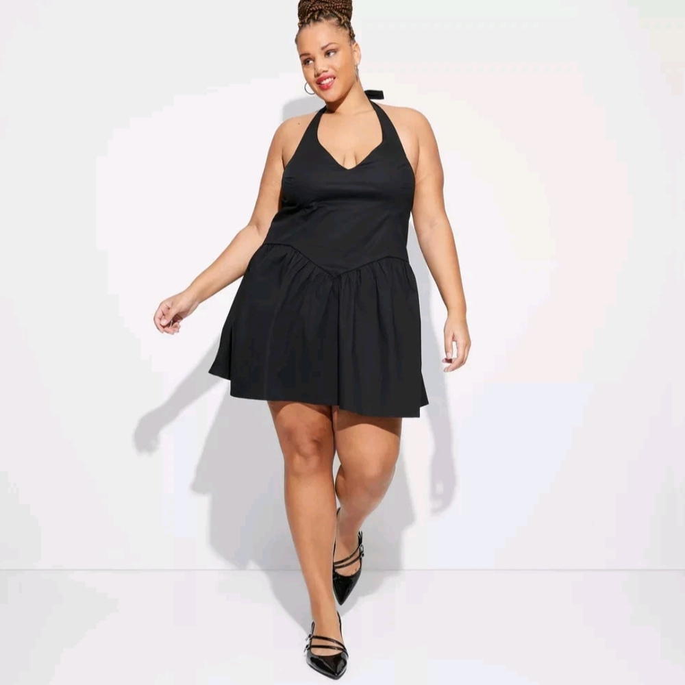 NWT Black Halter Mini Skater Dress Size XXL